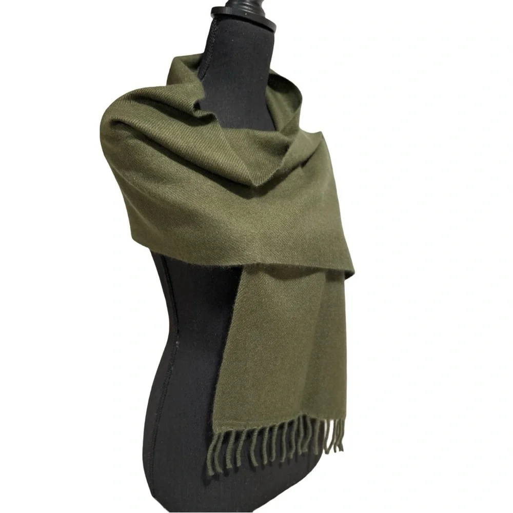 100% Pure 4-Ply Chyangra Pashmina Cashmere Scarf Handmade Nepal COA NWT -OLIVE